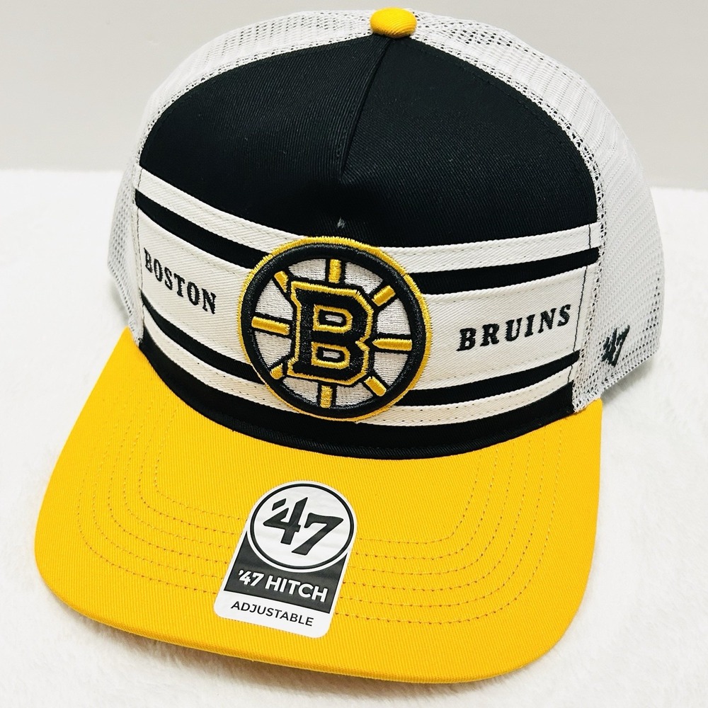 '47 Brand Boston Bruins Arena Stripe A-Frame Hitch Hat Cap Adjustable Black NHL‎